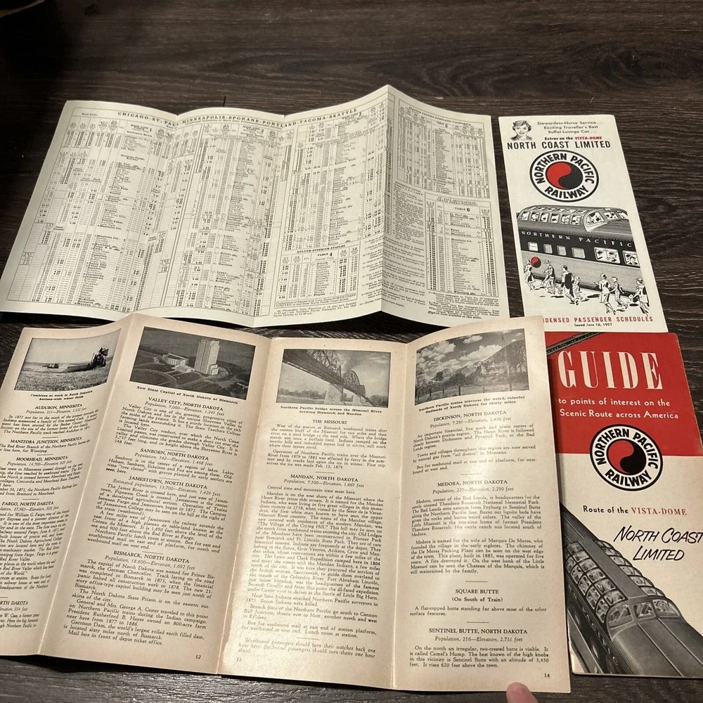 4 Pcs Northern Pacific Railway Train Schedule & Guide Coast Limited Vista Dome